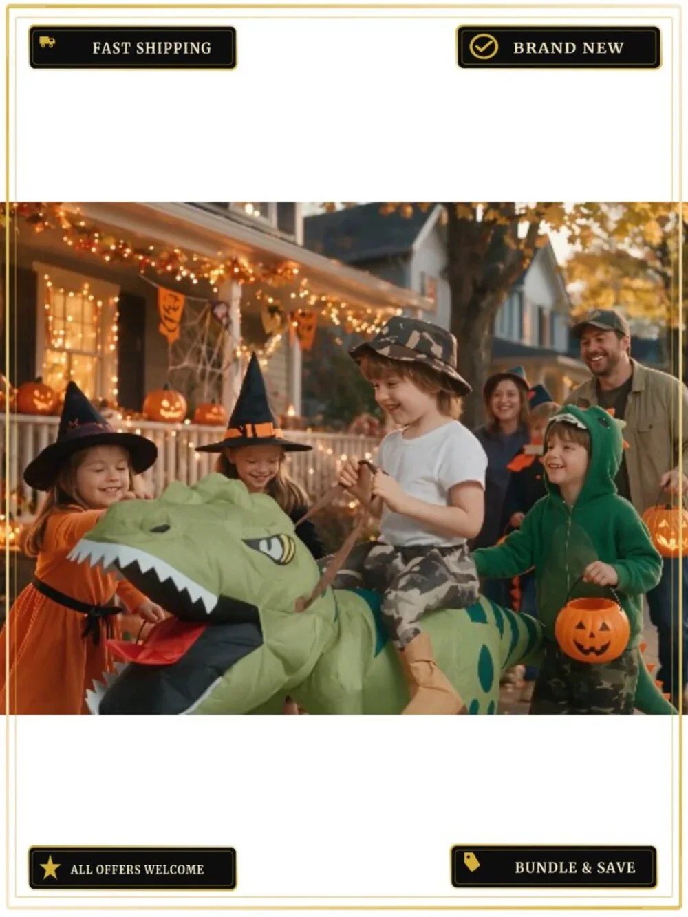 Inflatable Dinosaur Costume Kids Blow Up Halloween T Rex Suit